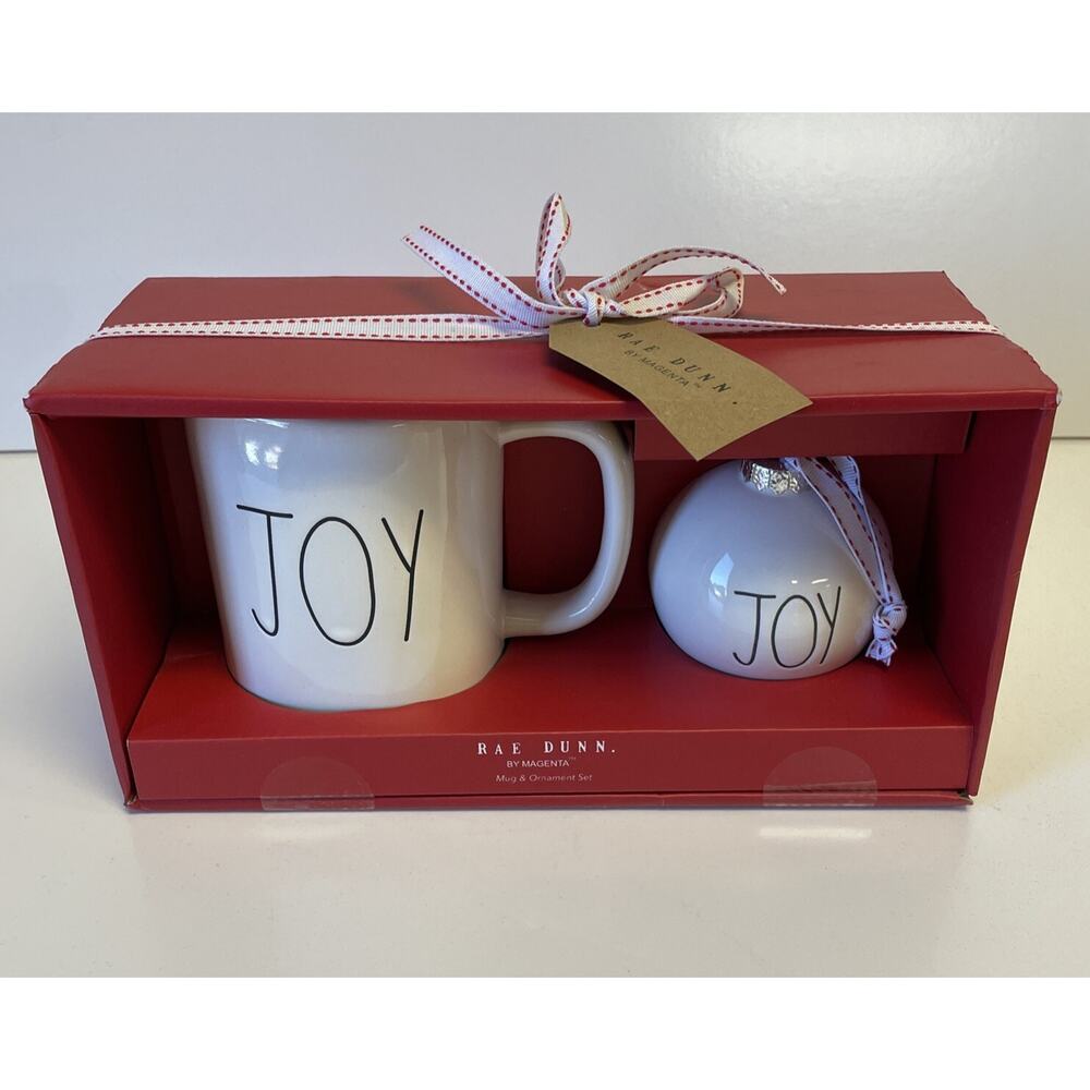 Rae Dunn Mug & Christmas “JOY” Ornament Set Artisan Collection Holiday Gift NEW